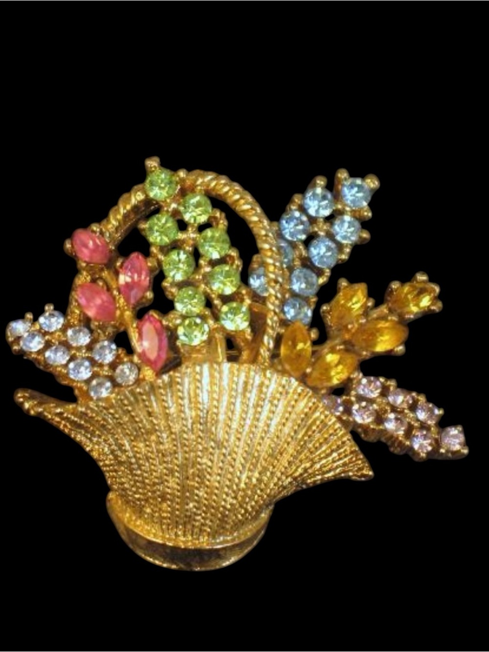 Vintage Signed ART Rhinestone Flower Basket Brooch